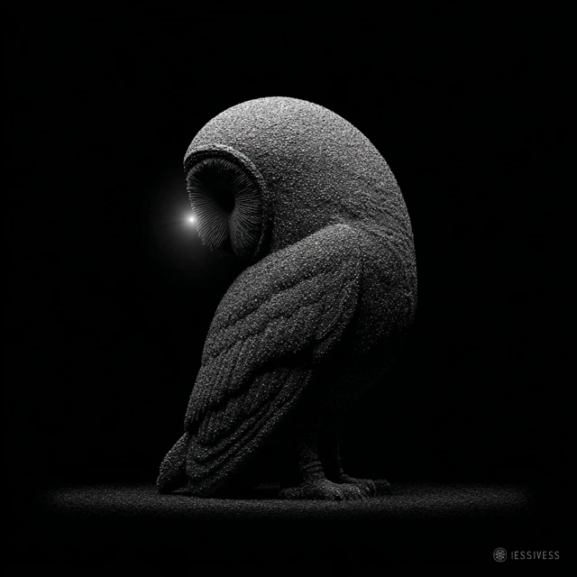 Mystical Owl Stone Sculpture Black White