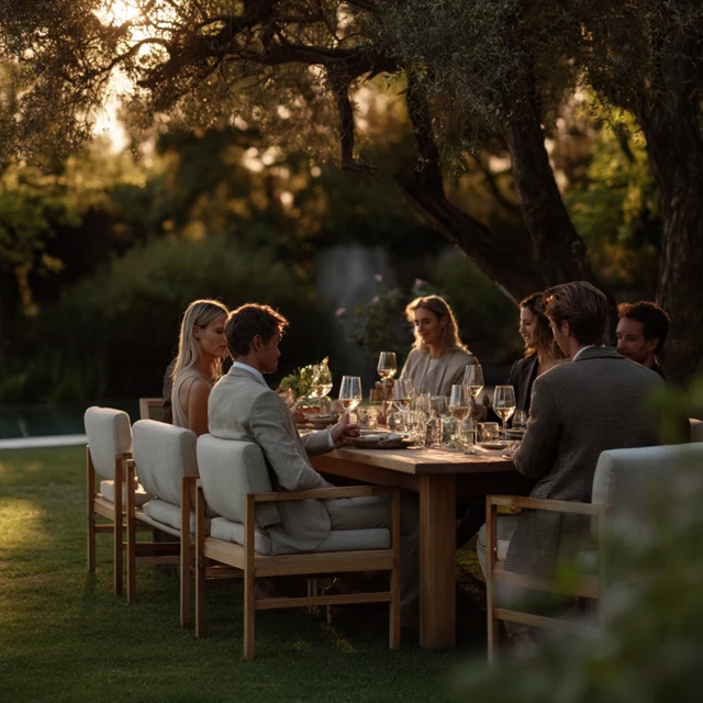 Outdoor Dinner Party Friends Garden Sunset