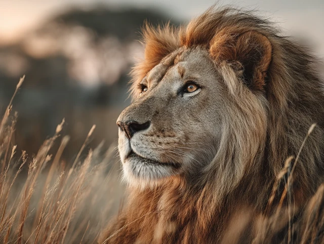 Majestic Lion in African Savanna Sunset Photography
