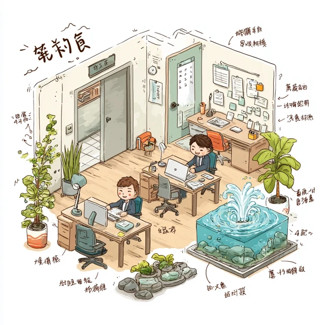 Feng Shui Office Cartoon Illustration for Productivity