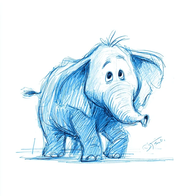 Cute Elephant Max Pencil Sketch Illustration