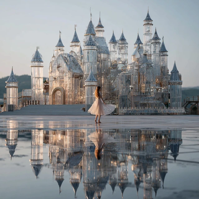Glass Castle with Child Reflection