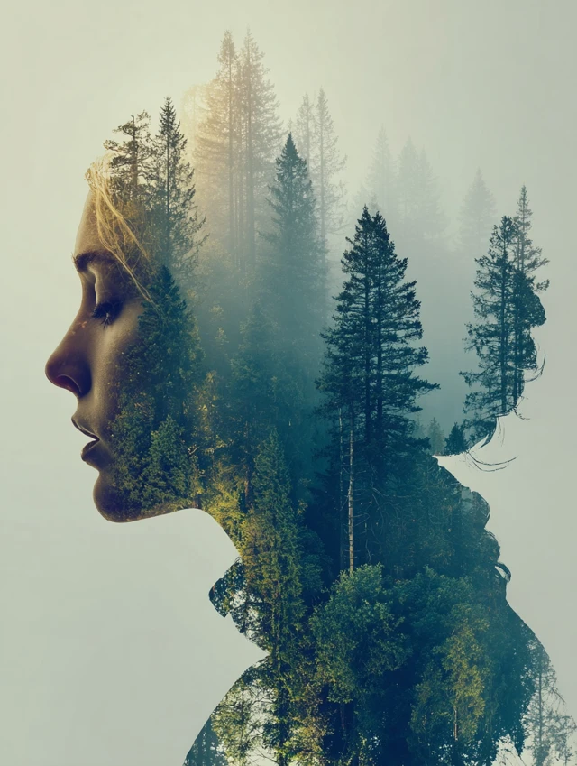 Woman and Forest Double Exposure Art