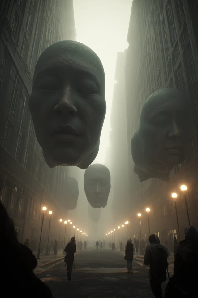 Surreal Parade in a Foggy City