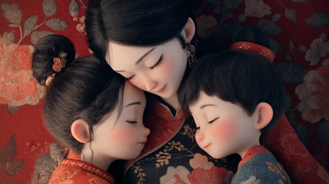 Mothers Day: Chinese Mother and Child Embrace