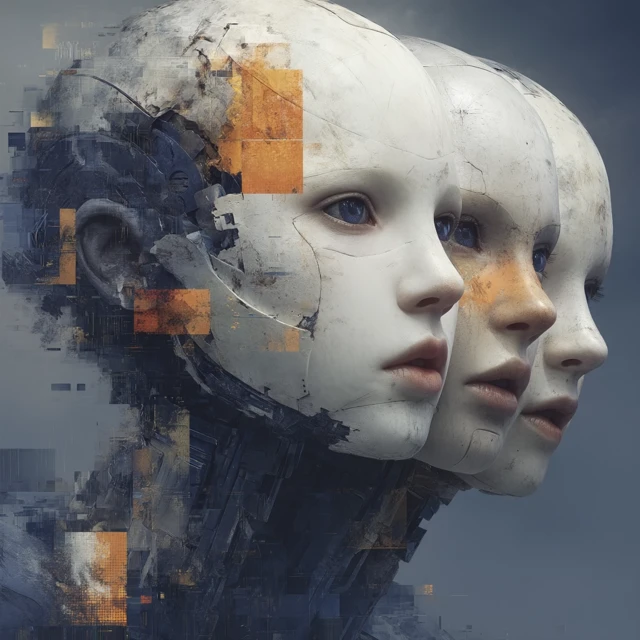 Robot Face Glitch Art Fusion