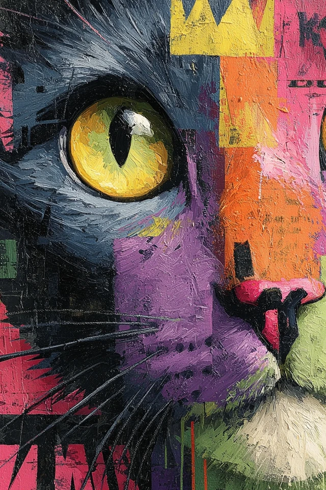 Oil Painted Cat Portrait Neo Expressionist Art