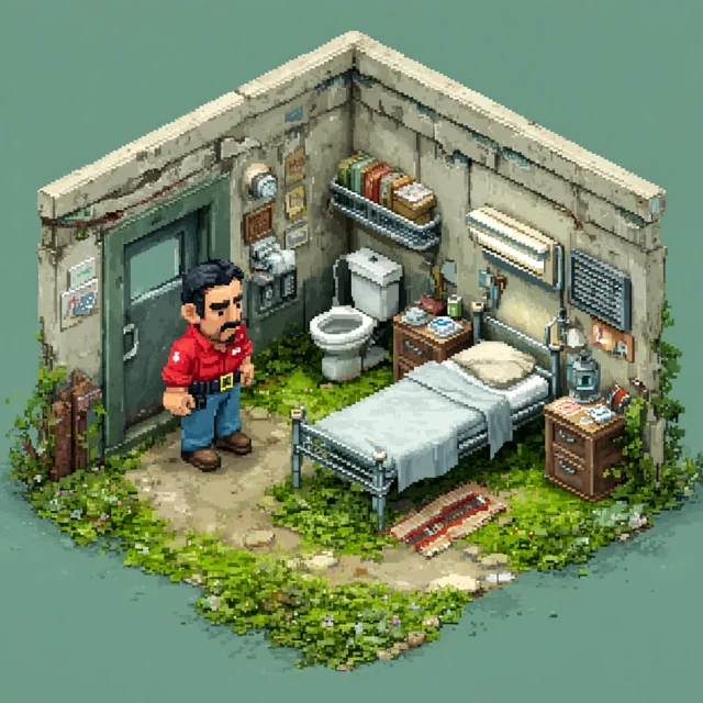 Pixel Art Prison Guard Isometric Retro Game