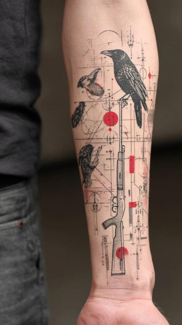 Raven Tattoo Design Monochrome Linework Dotwork