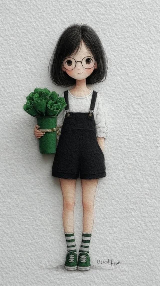 Japanese Girl Art Illustration with Bucket