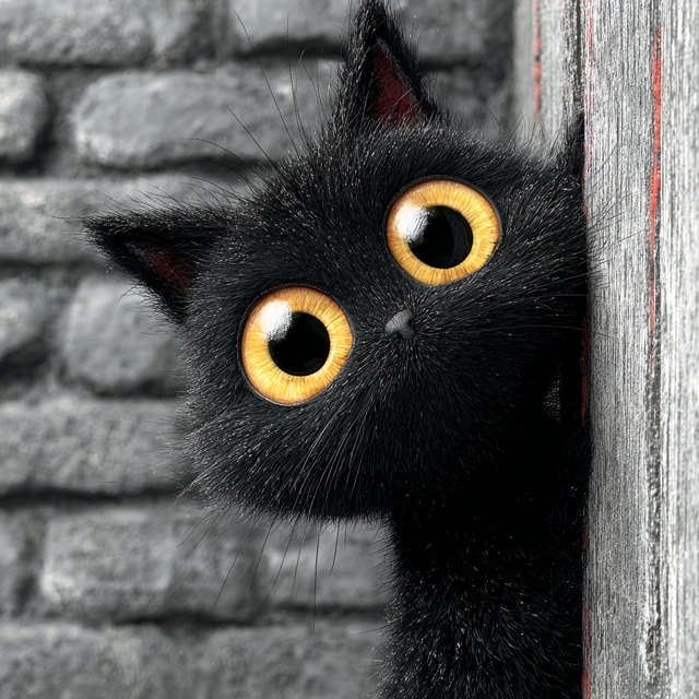 Surprised Black Cat Big Eyes Trading Mistake