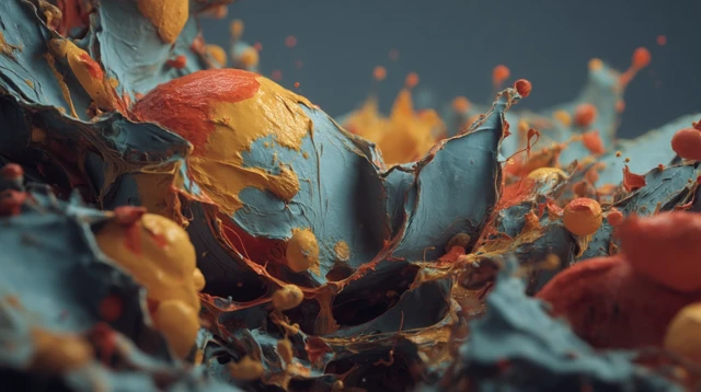 Abstract Organic Forms with Vivid Paint Splashes