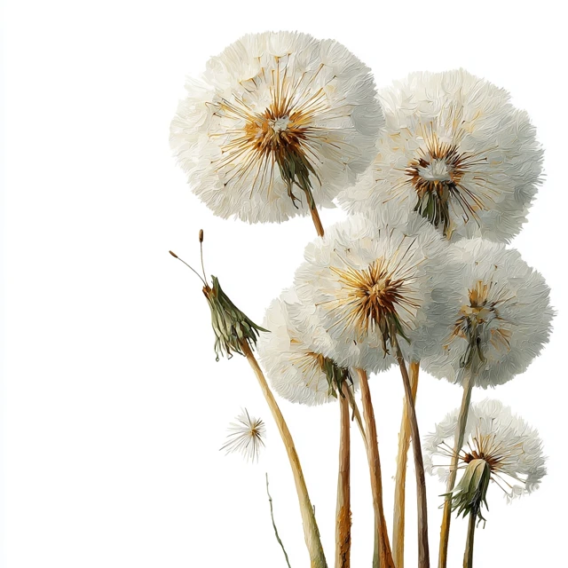 Realistic Dandelion Flowers on White Background