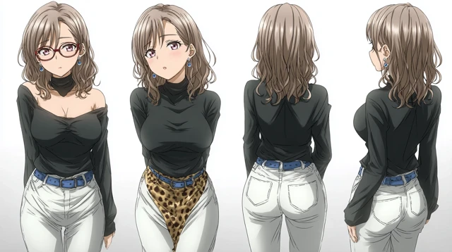 Anime Woman Silver Hair Black Sweater Skirt