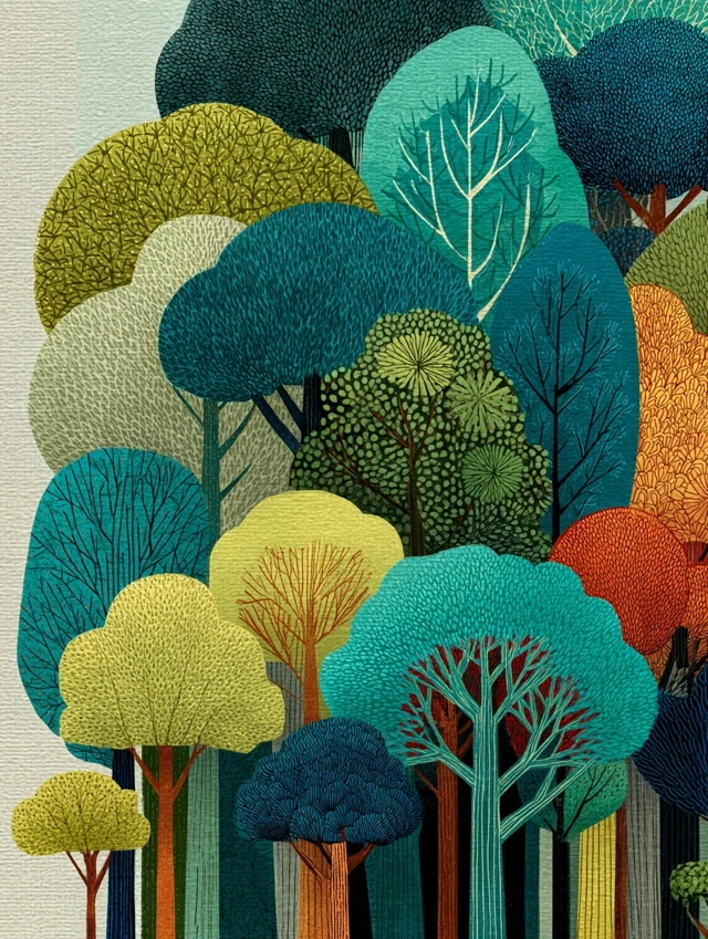 Lush Forest Illustration with Zentangle Leaves