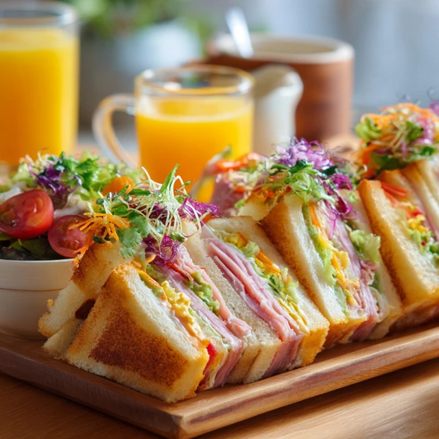 Cozy Japanese Sandwich Lunch with Orange Juice