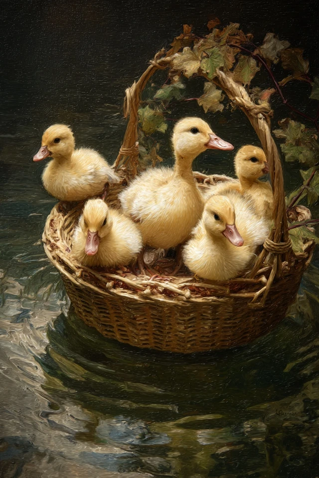 Goslings in a Basket Natural Artistic Render