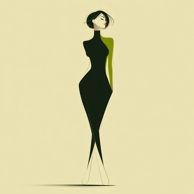 Minimalist Illustration of a Woman in Tight-Fitting Outfit