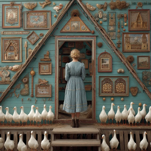Folklore Art Deco Girl Fairytale Chicken Coop