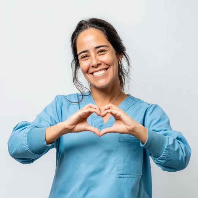 Smiling Medical Staff Making Heart Sign