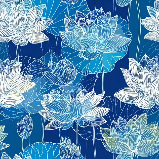 Lotus Flower Pattern Indigo Background Minimalist Design