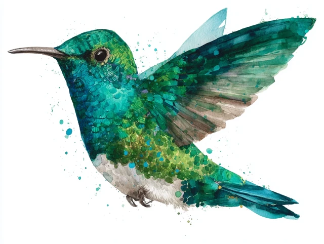 Watercolor Hummingbird in Jewel Tone Green
