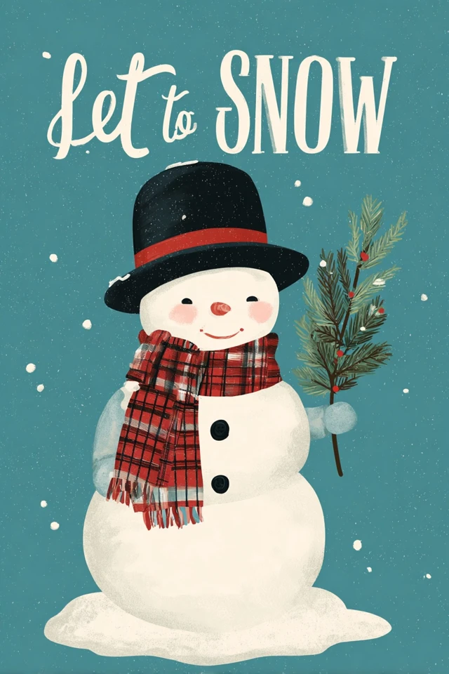 Cute Snowman Christmas Art Let it Snow Holiday Poster