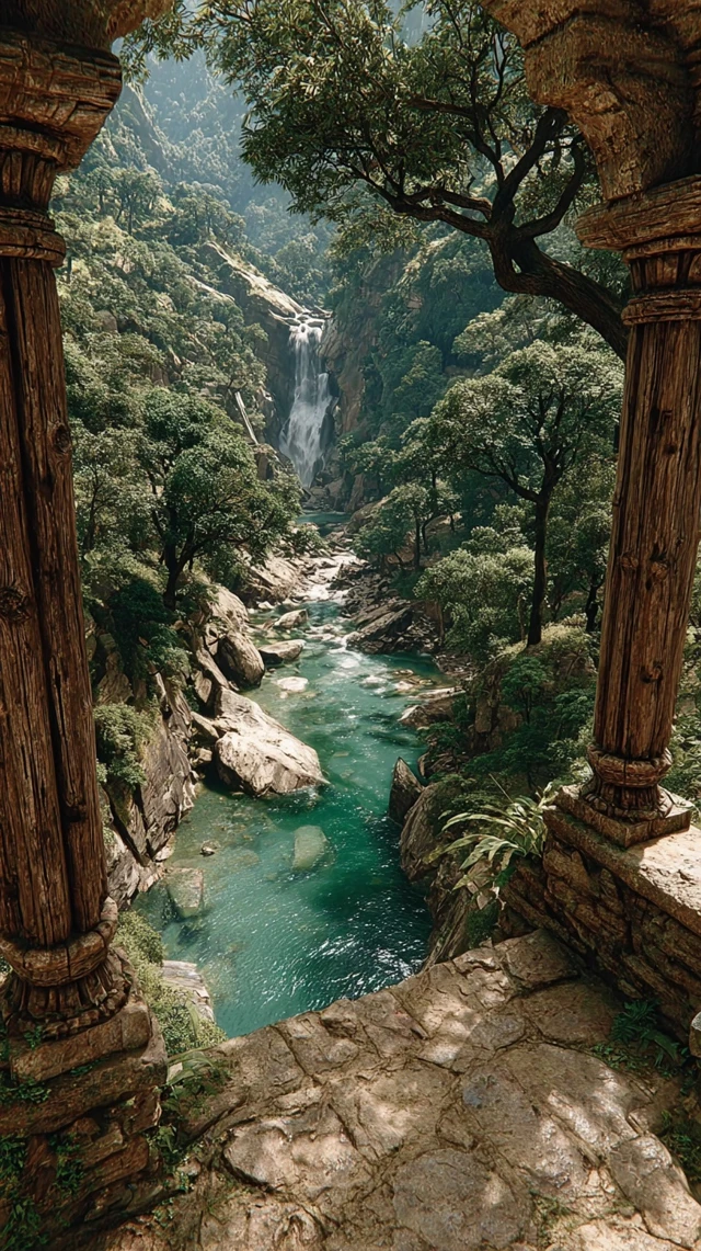 Waterfall Valley View Lush Green Nature Landscape