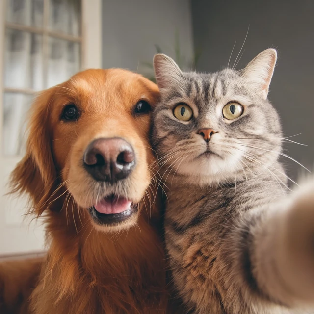 Cat and Golden Retriever Selfie