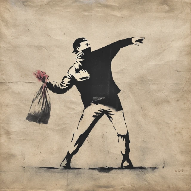 Banksy Art Man Throwing Shopping Bag