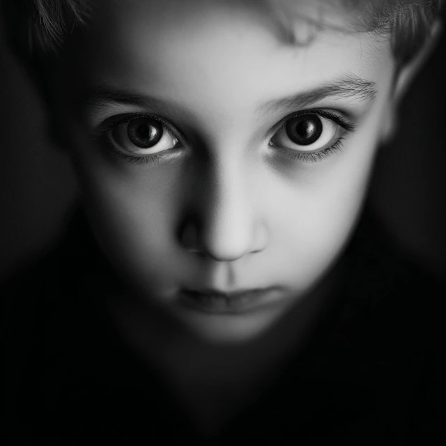 Creepy Child with Black Eyes Portrait
