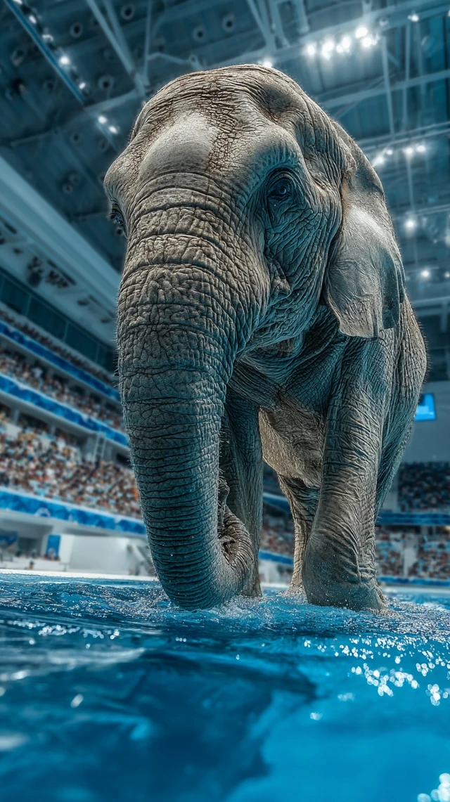 Elephant on Dive Board Olympic Scene