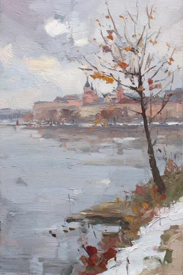 Volga River in Winter Painting Art