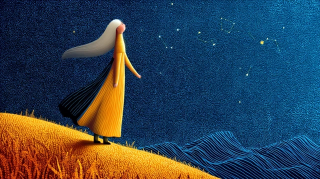 Woman on Golden Mountain Surreal Illustration