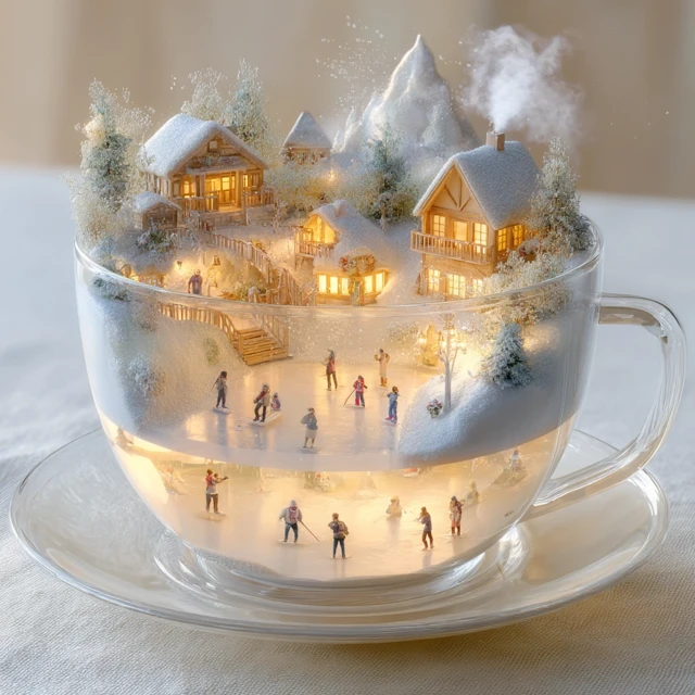 Winter Village in a Cup: Cozy Snow Globe Scene