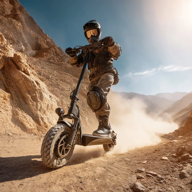 Electric Scooter Wheelie Action Shot Desert Ride