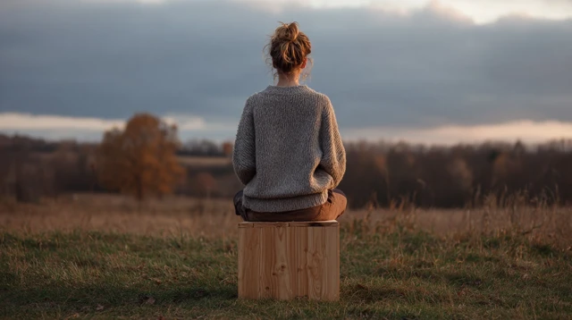 Young Woman Meditating Peacefully Rear View