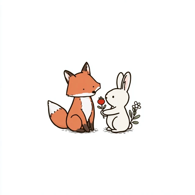 Cute Fox and Rabbit Illustration
