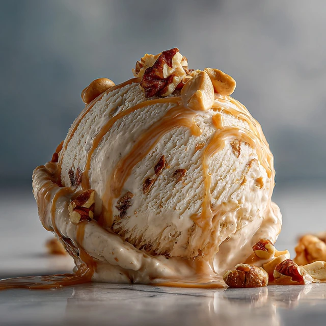 Luxurious Pecan Ice Cream Scoop Tempting Dessert