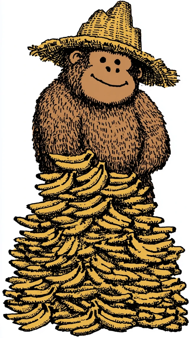Cartoon Monkey with Bananas