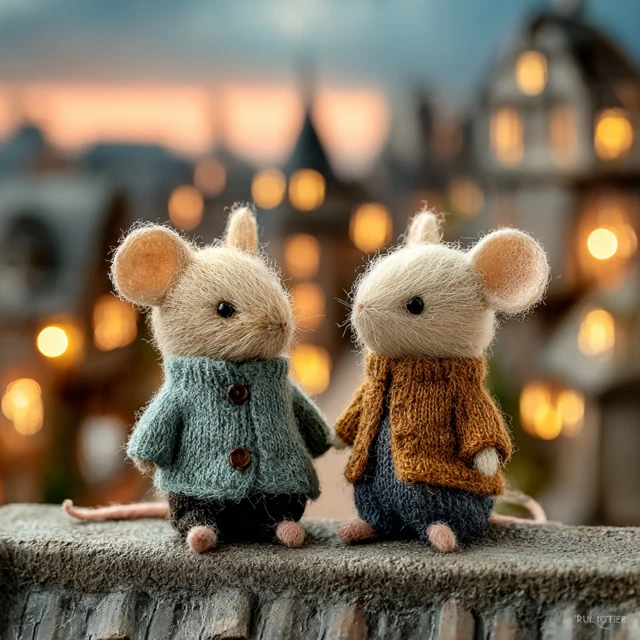 Cozy Mice Watching Sunset Storybook Illustration