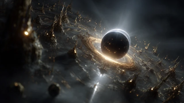 Cosmic Void Dying Star and Black Sphere