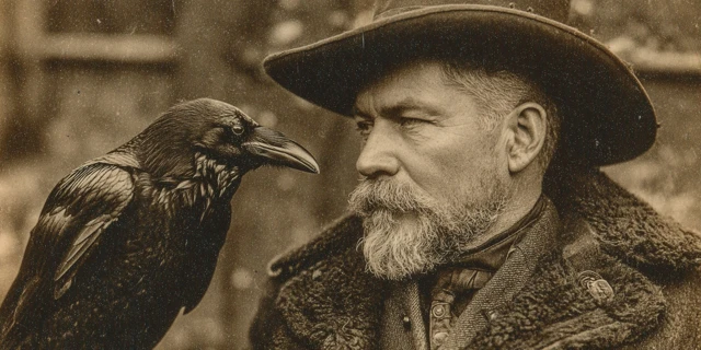 Vintage Portrait Man with Raven Sepia Tone Photograph