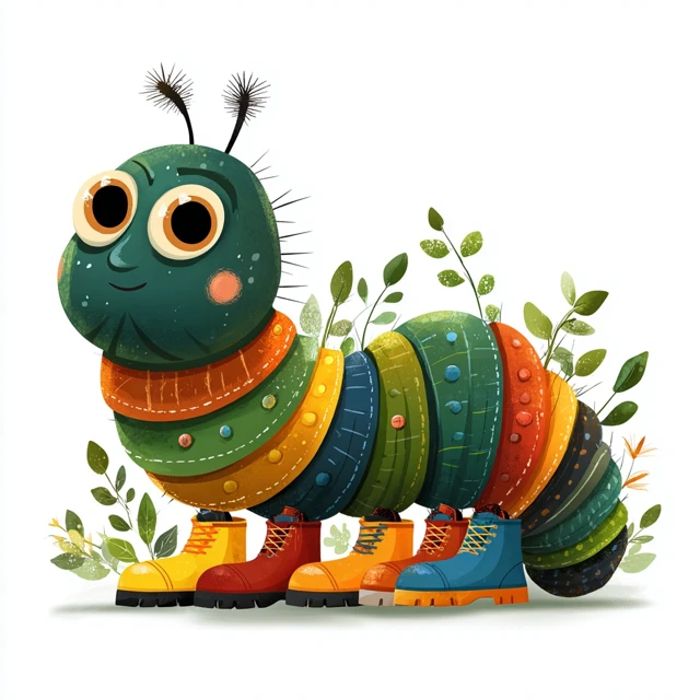 Cartoon Caterpillar with Shoes Illustration