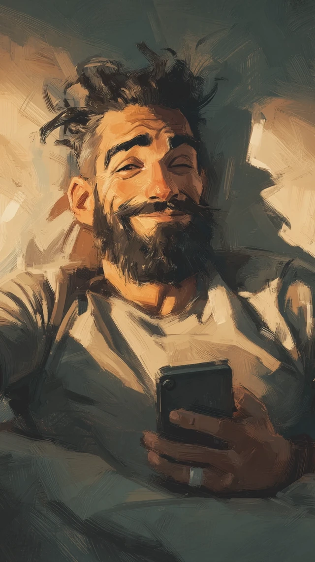 Modern Man Smiling with Smartphone Digital Art