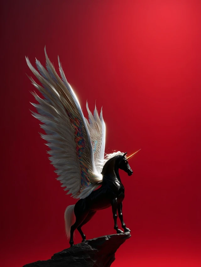 Black Unicorn With Wings Fantasy Illustration
