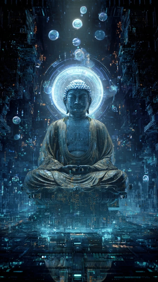 Cyberpunk Buddha Digital Temple
