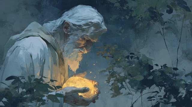 Gandalf with Narya in an Ancient Forest Art
