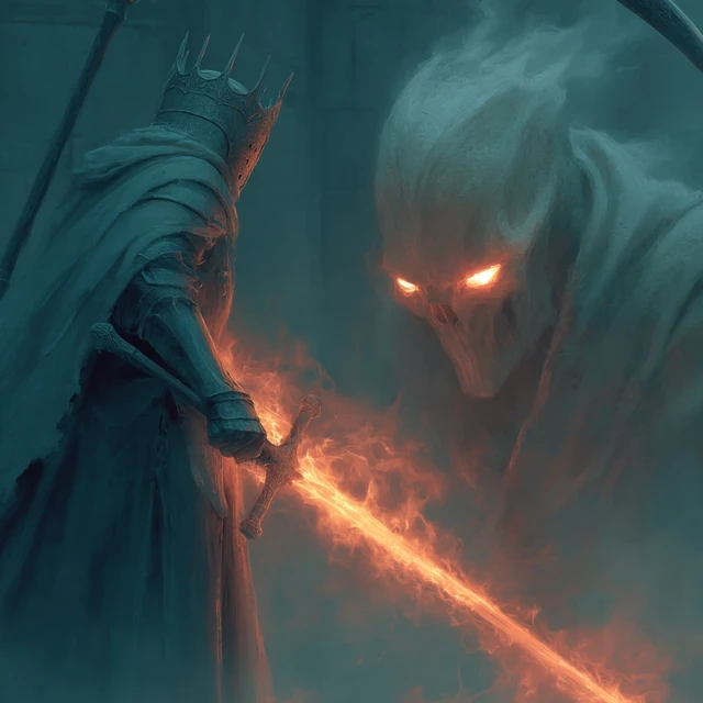 Holy Knight Battles Grim Reaper Fantasy Art