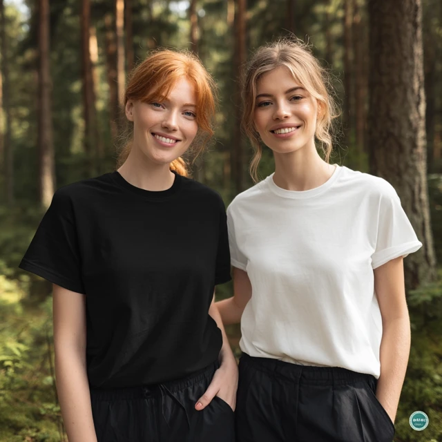 Tshirt Mockup Two Women in Forest Photography